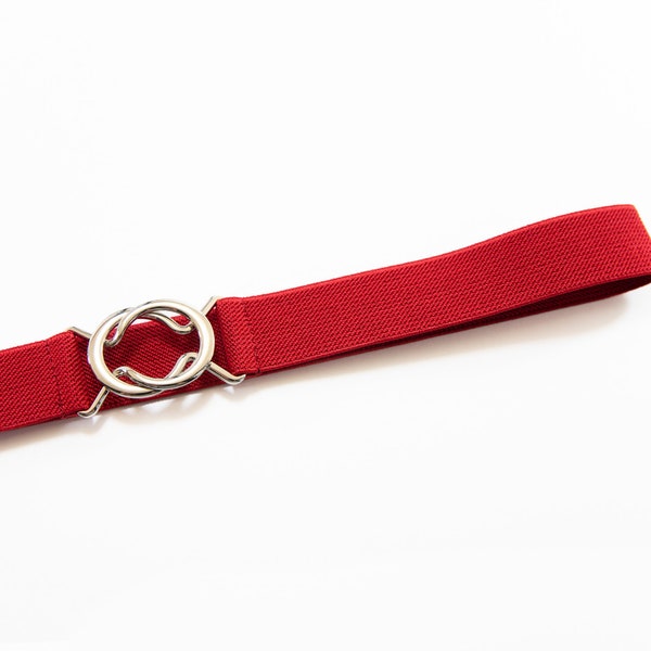 1" poppy red skinny waist belt, elastic belt for women