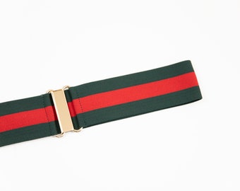 2" red and green striped designer belt, elastic belt for women