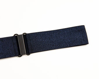 2" glitter navy blue elastic waist belt for women