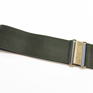 2&quot; army green satin elastic belt | stretchy waist belt for women