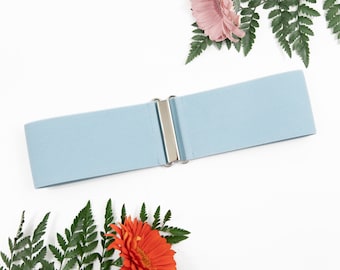 3" sky blue elastic belt, wide waist belt for women