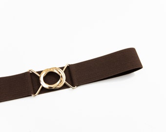 1.5" dark chocolate brown elastic belt - stretch waist belt for women