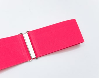 3" neon pink elastic cinch belt, stretch waist belt for women