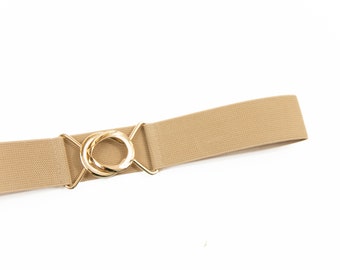 1.5" beige elastic belt - stretch waist belt for women