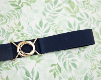 1.5" navy blue stretch waist belt - elastic belt for women