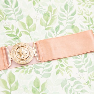 2&quot; peach satin elastic belt | stretchy waist belt for women