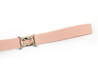 Small - 1" pink blush elastic waist belt with old style silver clasp