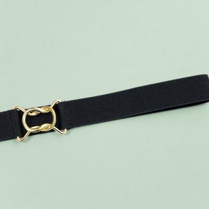 1" black twill elastic waist belt - women's skinny minmimalist belt in regular and plus size