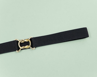 1" black twill elastic waist belt - women's skinny minmimalist belt in regular and plus size