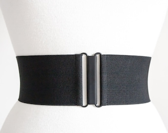 3" black wide elastic belt, plus size waist cincher belt for women - twill texture