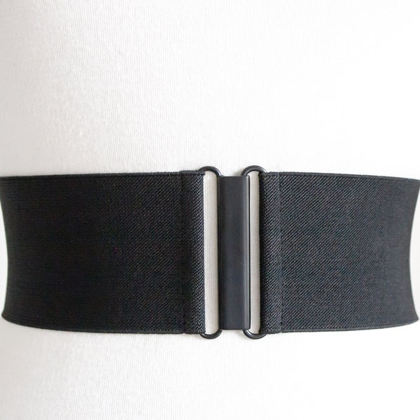 Ceinture élastique noire large de 3 po., ceinture serre-taille grande taille pour femme - texture sergée