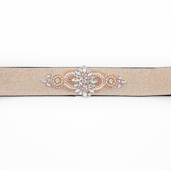 2" rose gold glitter belt, stretch rhinestone belt for women