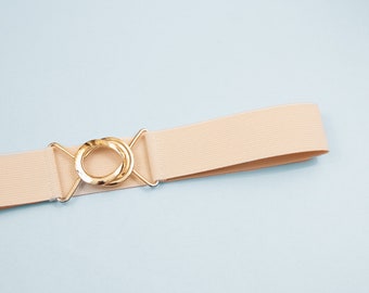 1.5" cream elastic belt - stretch waist belt for women