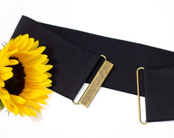 3" smooth black elastic waist belt, minimalist wide belt for women