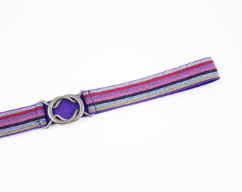 Cintura elasticizzata glitterata viola a righe da 1" / cintura elastica regolabile in vita da donna