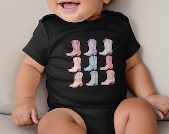 Pastel Cowboy Boots Onesie: Watercolor Western Baby Girl Bodysuit