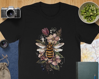 T-shirt met bijen en bloemen: T-shirt natuurliefhebber