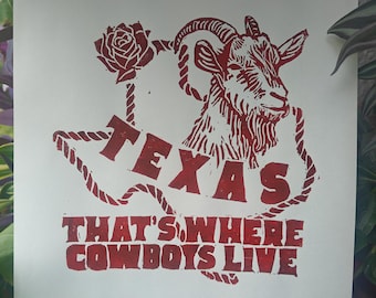 Prepotente Big Red Texas DCC Inspired large original handmade linocut open edition limited print numbered 1-100 first run