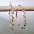 Léa stainless steel hoop earrings, yellow shell beads, rose quartz and aventurine product logo