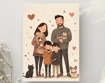 Custom Cartoon Portrait – Personalized Family Illustration (Digital Download)