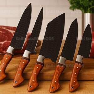 Hand Forged Damascus Steel Chef Knife Set, Kitchen Knives | Chef Knives Set, Handmade 5Pcs Luxury Damascus Knife Gift for him, Gifts for her