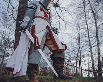 Medieval Templar Knight Armor Set: Polished Steel Crusader Suit Cosplay