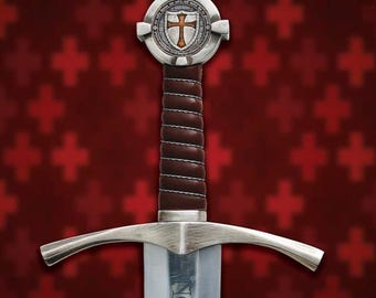 Handgefertigtes Knights Templar Schwert: Nachbildung aus Kohlenstoffstahl mit Lederscheide