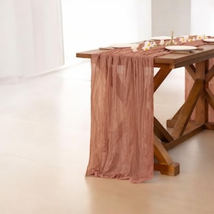 Dusty Rose Gauze Table Runner 10FT – Hand-Dyed Cheesecloth Decor for Wedding Arch, Baby Shower, Rustic Party, Boho Table Setting