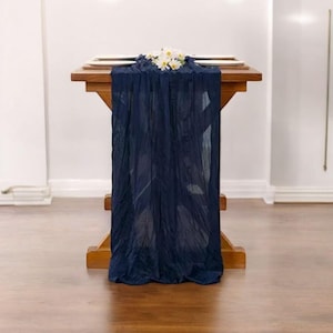 Navy Blue Gauze Table Runner 10FT – Boho Cheesecloth Wedding Decor, Summer Rustic Table Linen, Hand-Dyed Fabric for Party & Home