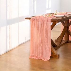 Coral Peach Gauze Table Runner 10FT | Boho Cheesecloth Table Decor for Weddings, Baby Showers, Birthdays, Rustic Party Tablescape