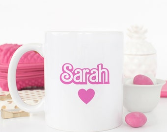 Personalised Pink Heart Name Mug