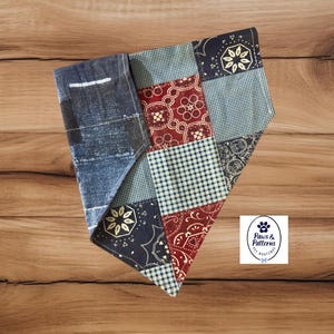 Patchwork Denim Dog Bandana - Reversible Over-the-Collar Handmade Accessory
