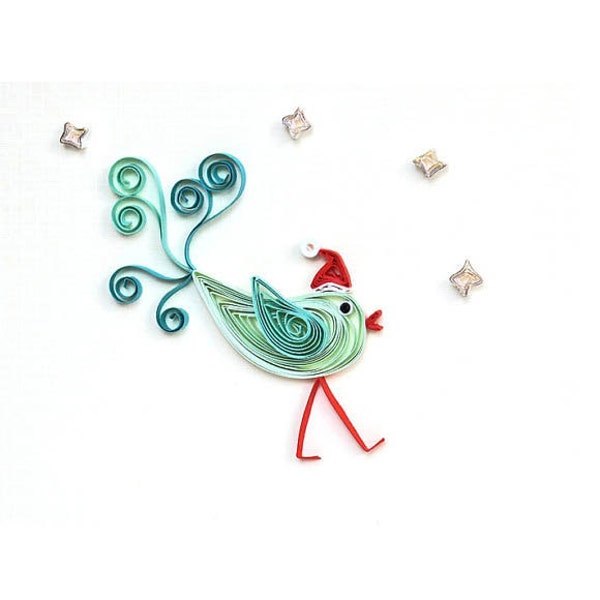 Christmas Greeting Card - Tweet Holiday card - Paper Quilling Handmade card - Holiday card - Winter Blank Card - gift under 10