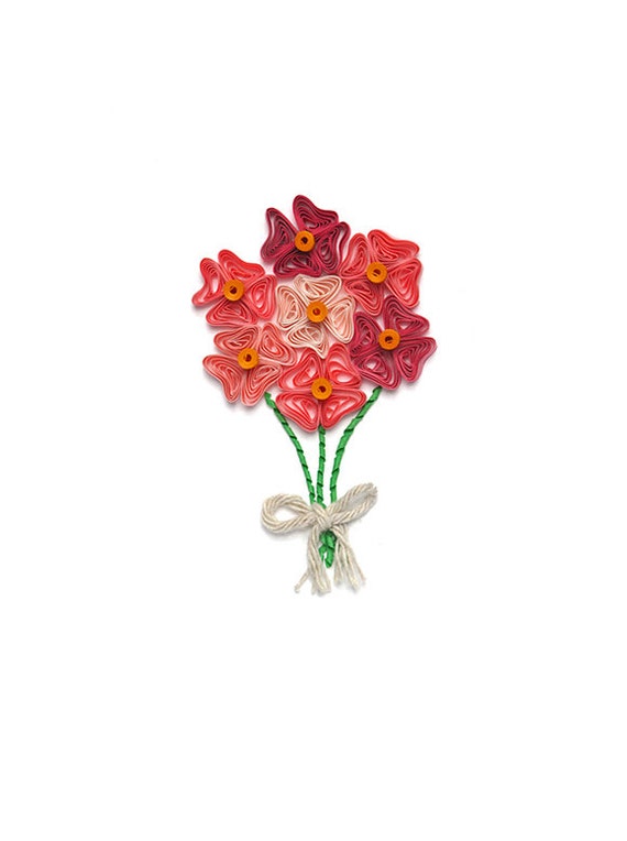 Items similar to Picked just For You Card paper quilling pink flowers