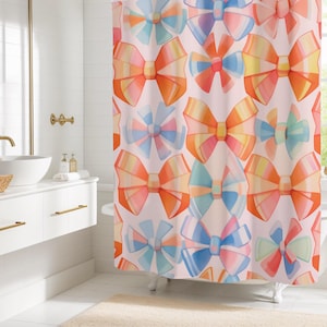 Tenda da doccia carina / Decorazione da bagno rosa e blu | Set di tende da doccia colorate / Set di accessori da bagno carini / Regalo per la casa / Motivo