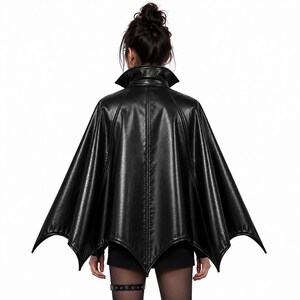 Back view of black gothic vampire batwing cape showing long flowing cloak and dramatic batwing hem
