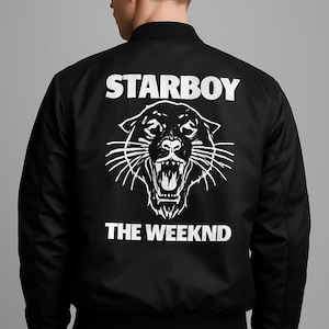 Men&#39;s XO Starboy Bomber Jacket – The Weeknd Black Satin Jeff Hamilton Style, Music Inspired Streetwear