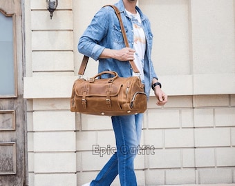 Handmade Leather Duffle Bag: The Bard Weekender Travel Gym Carry-On
