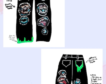 Pantalones pintados a mano con diseño personalizado.