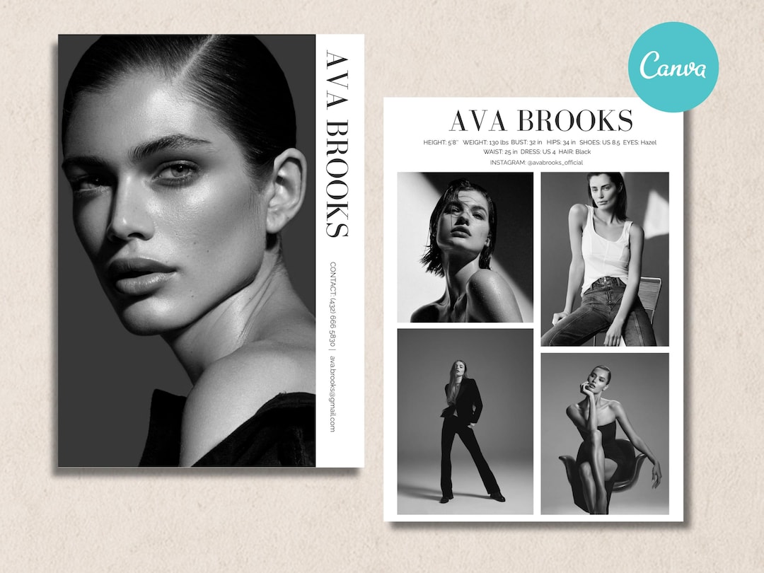 Editable Model Comp Card Template: Professional Design (canva File) - Etsy
