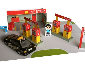 PAPER TOY gas station printable paper toy , paper house diy kit, party promtables, toy car, kids fun, downloadable, paper toy