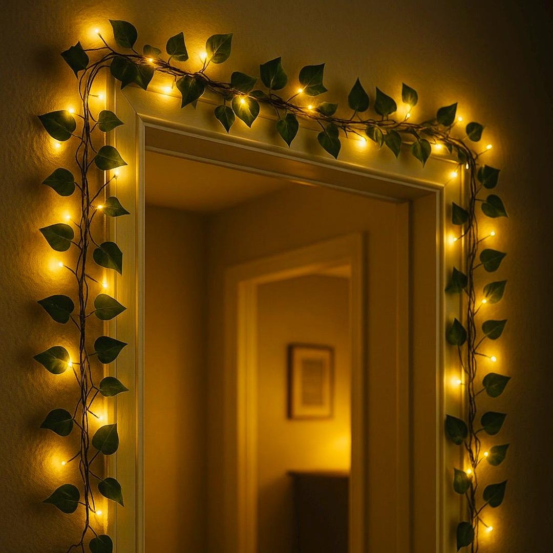 Ghirlanda di luci a forma di fata con edera: ghirlanda di foglie a LED, decorazione rustica per matrimoni