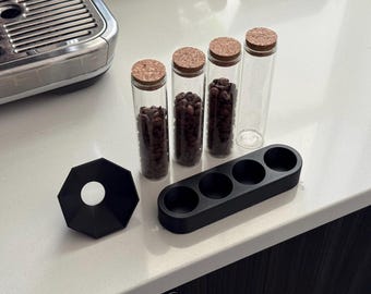 Single Dose Coffee Bean Storage Tubes with Funnel - Glass Cellar Set