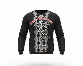 Velvet Familiar Social Distortion Sweater XL | Upcycled Perry Ellis Argyle Pullover | Punk Rock Wearable Art