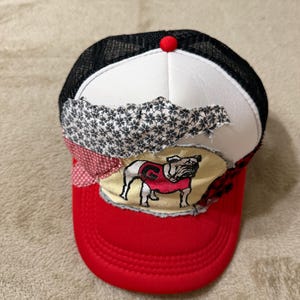 Georgia Bulldog Patchwork Upcycled Trucker Hat, Snapback by Velvet Familiar (one of a kind)