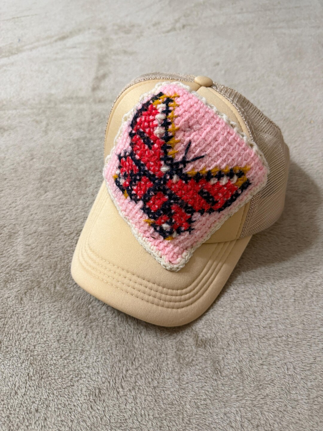 Crochet Butterfly Upcycled Trucker Hat, Snapback by Velvet Familiar - Etsy