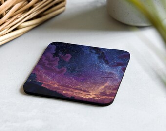 Posavasos con diseño de cielo estrellado, pixel art, decoración retro cósmica para videojuegos