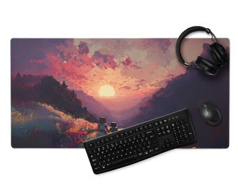Gaming mousepad - Pixel Art Desk Mat | Large Gaming Mouse Pad with Sunset Landscape | Aesthetic Desk Decor for Gamers, Streamers & Creators