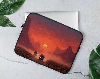 Funda para portátil: Arte retro pixelado, todoterreno en el desierto, Sunset Canyon Drive