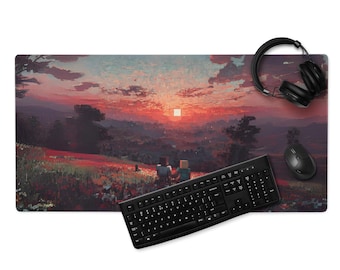 Gaming Mousepad | Romantic Pixel Art Sunset Print | Couple Landscape | Whimsical Nature